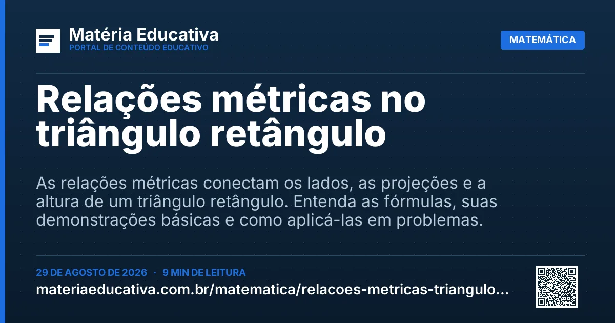 Resumo visual: Relações métricas no triângulo retângulo