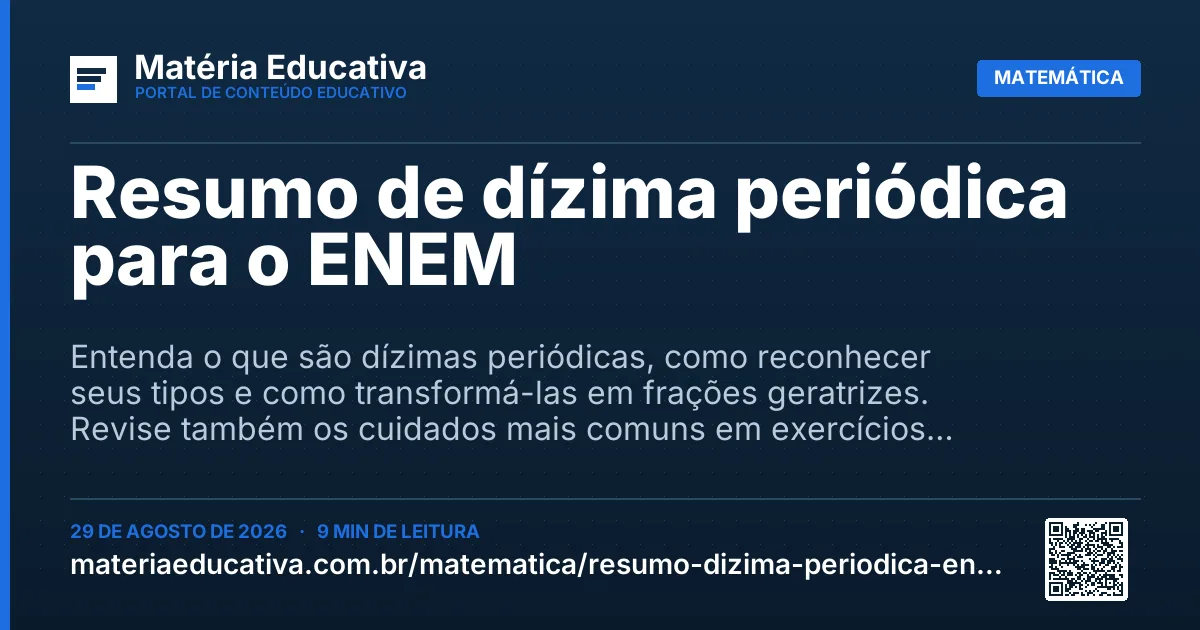 Resumo visual: Resumo de dízima periódica para o ENEM
