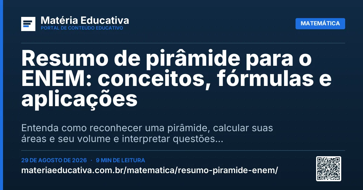 Resumo visual: Resumo de pirâmide para o ENEM: conceitos, fórmulas e aplicações