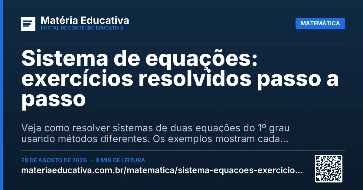 Resumo visual: Sistema de equações: exercícios resolvidos passo a passo