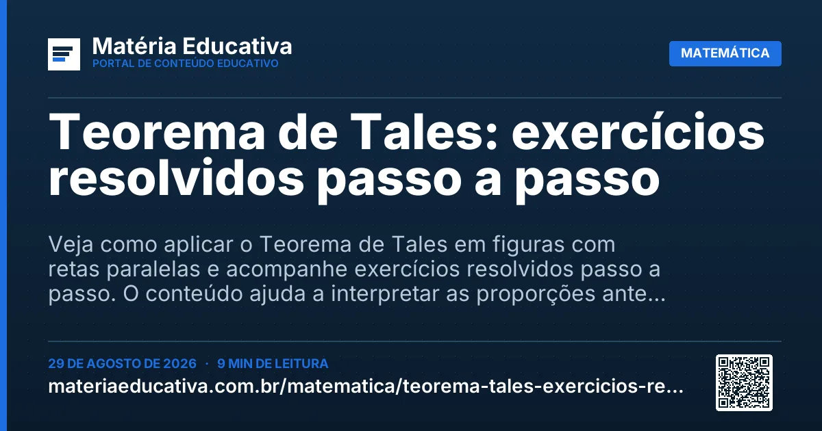 Resumo visual: Teorema de Tales: exercícios resolvidos passo a passo