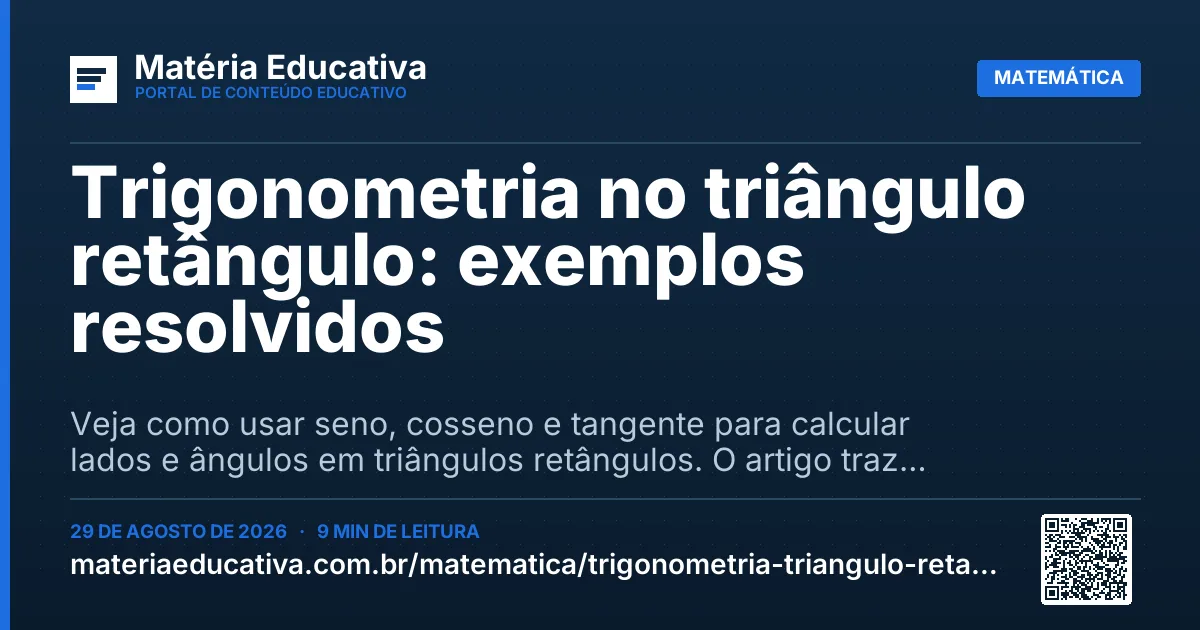 Resumo visual: Trigonometria no triângulo retângulo: exemplos resolvidos