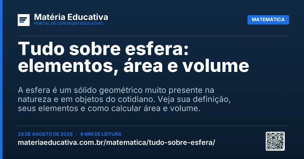 Resumo visual: Tudo sobre esfera: elementos, área e volume