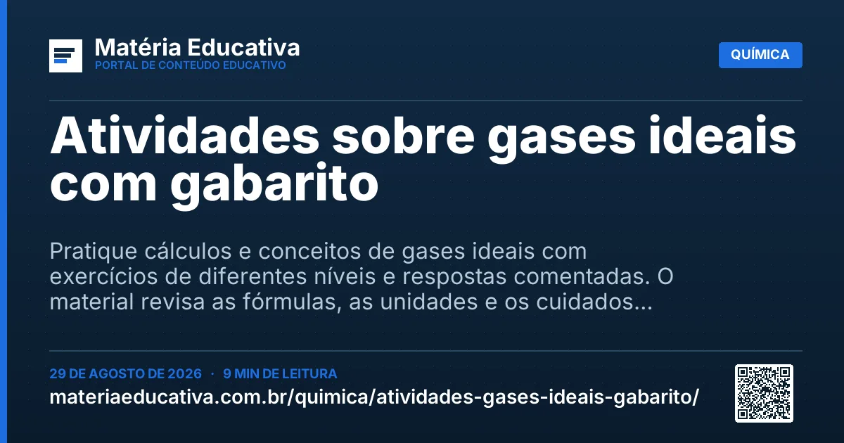 Resumo visual: Atividades sobre gases ideais com gabarito