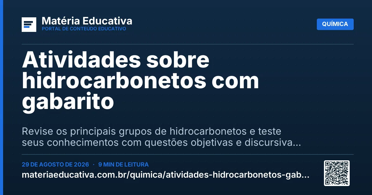 Resumo visual: Atividades sobre hidrocarbonetos com gabarito