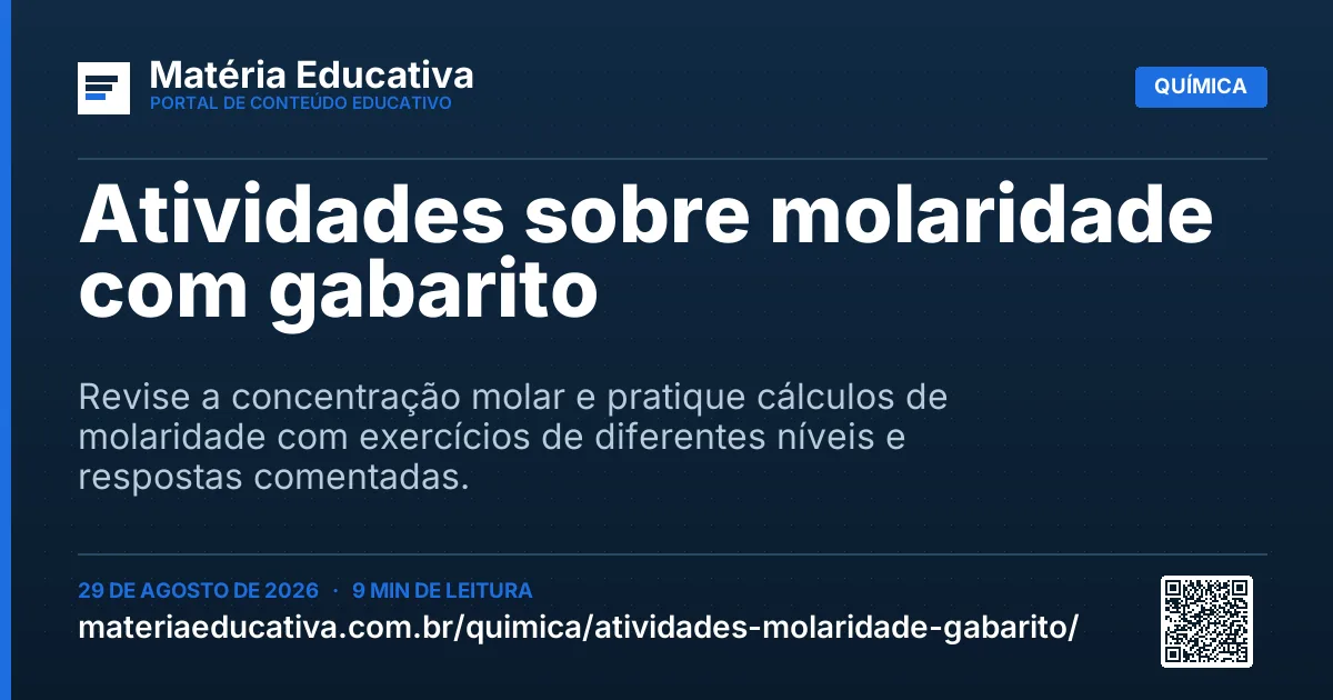 Resumo visual: Atividades sobre molaridade com gabarito