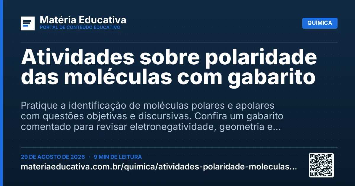 Resumo visual: Atividades sobre polaridade das moléculas com gabarito