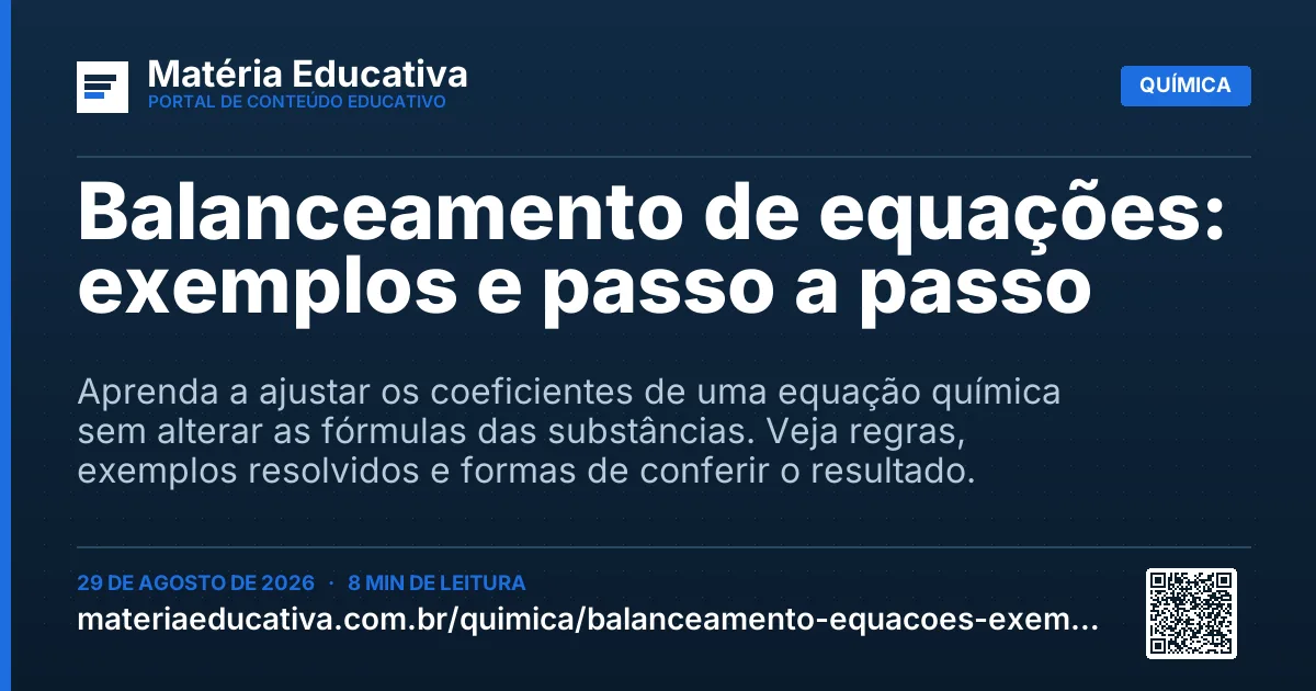 Resumo visual: Balanceamento de equações: exemplos e passo a passo