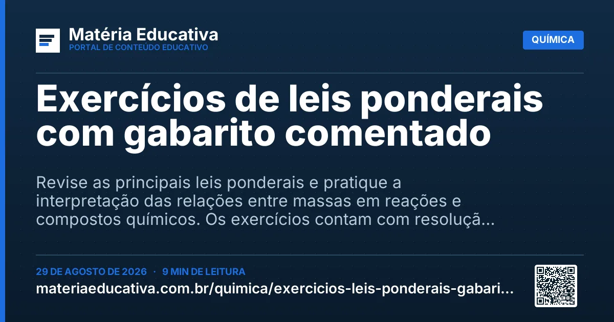 Resumo visual: Exercícios de leis ponderais com gabarito comentado