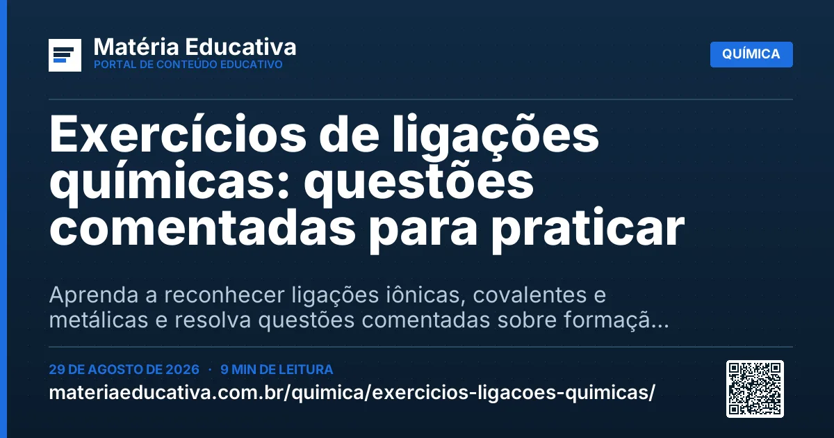 Resumo visual: Exercícios de ligações químicas: questões comentadas para praticar