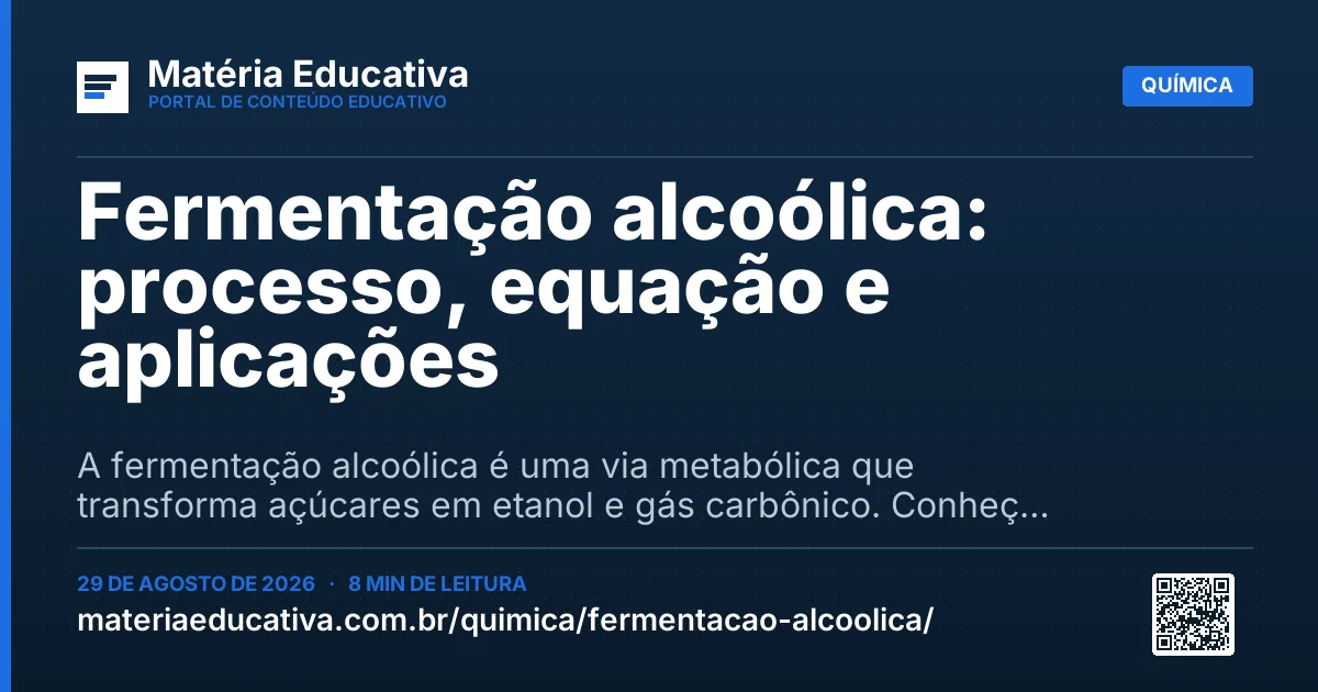 Resumo visual: Fermentação alcoólica: processo, equação e aplicações
