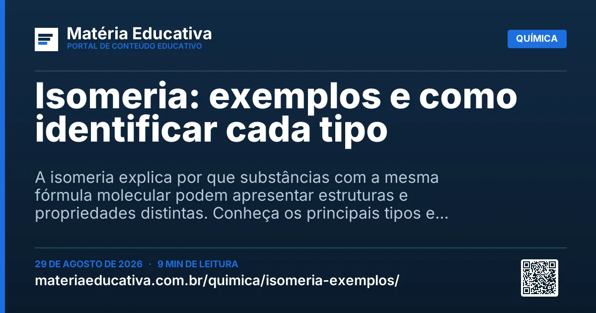 Resumo visual: Isomeria: exemplos e como identificar cada tipo