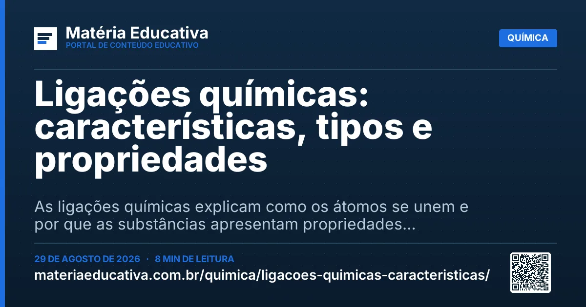 Resumo visual: Ligações químicas: características, tipos e propriedades