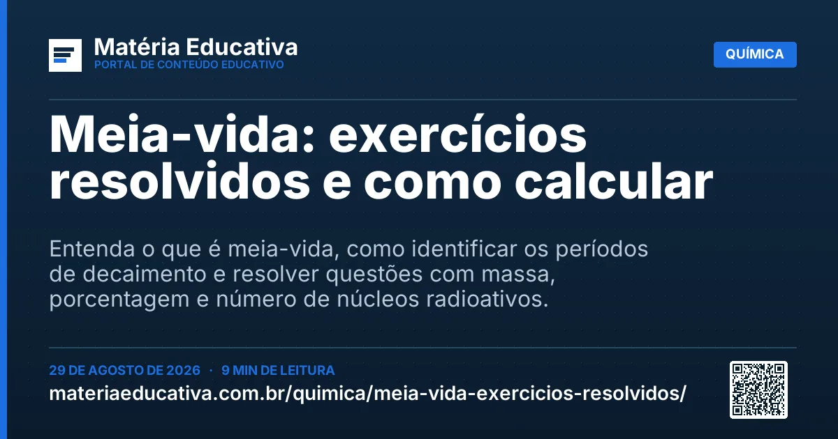 Resumo visual: Meia-vida: exercícios resolvidos e como calcular
