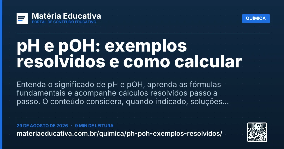 Resumo visual: pH e pOH: exemplos resolvidos e como calcular