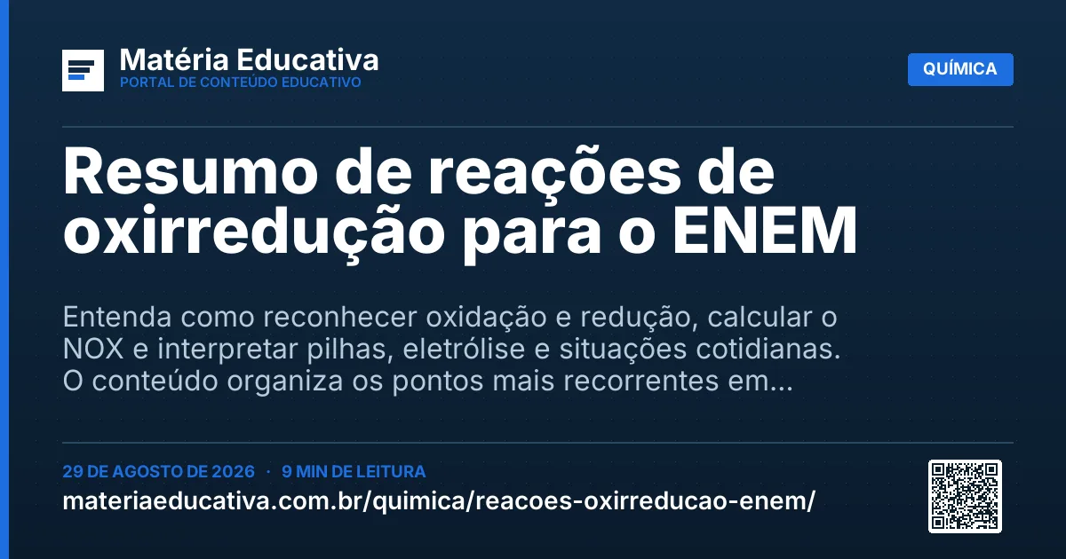 Resumo visual: Resumo de reações de oxirredução para o ENEM
