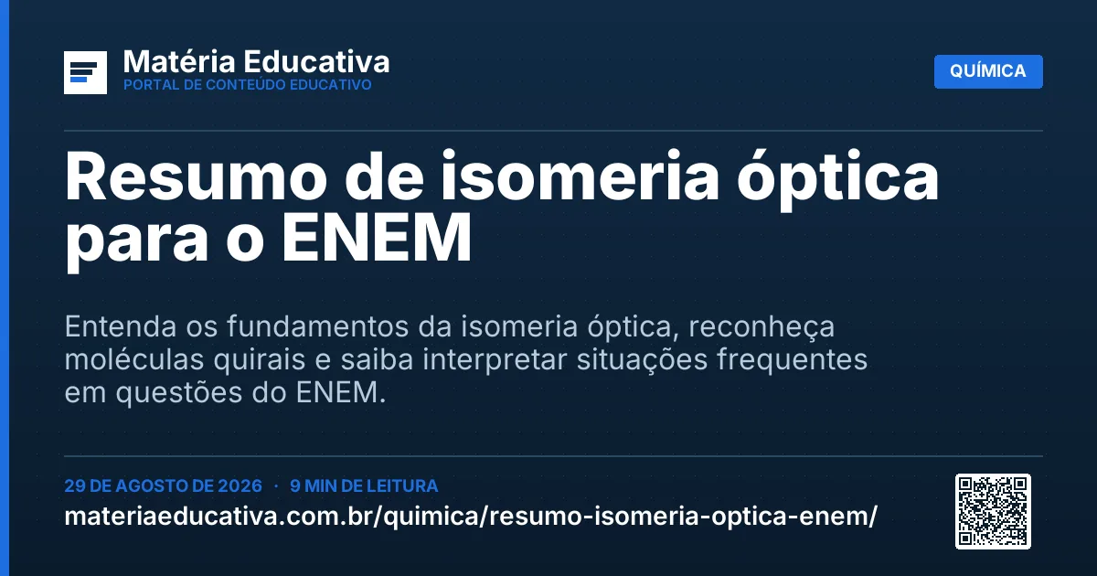 Resumo visual: Resumo de isomeria óptica para o ENEM