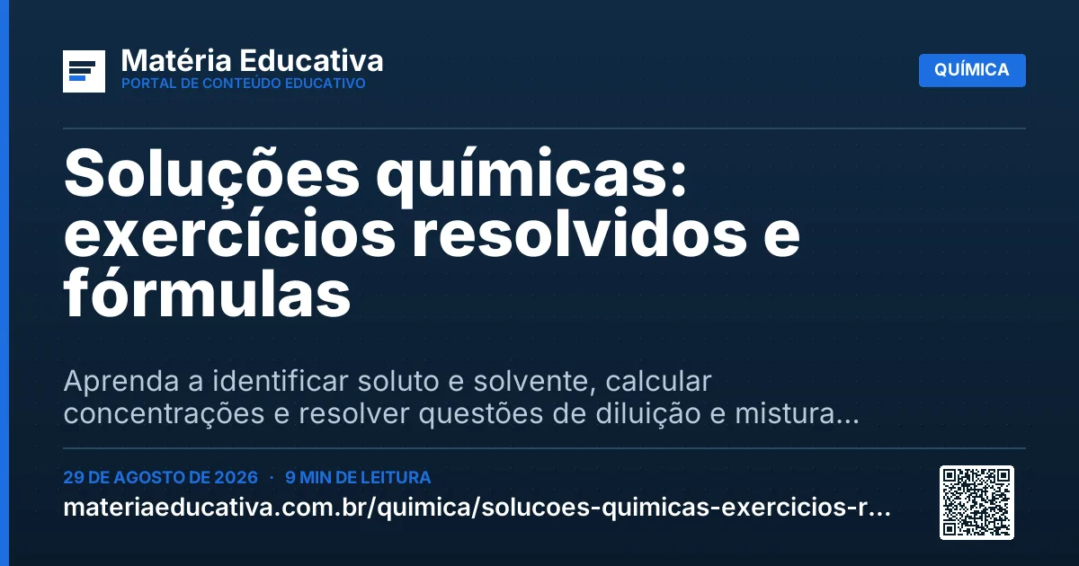 Resumo visual: Soluções químicas: exercícios resolvidos e fórmulas