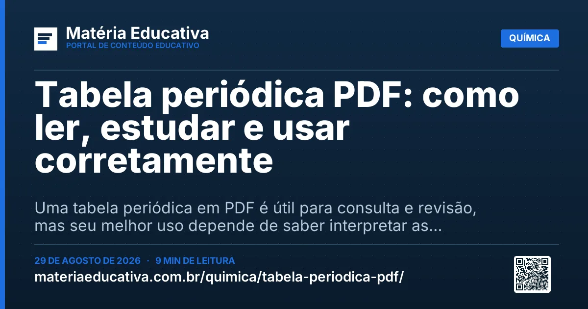 Resumo visual: Tabela periódica PDF: como ler, estudar e usar corretamente