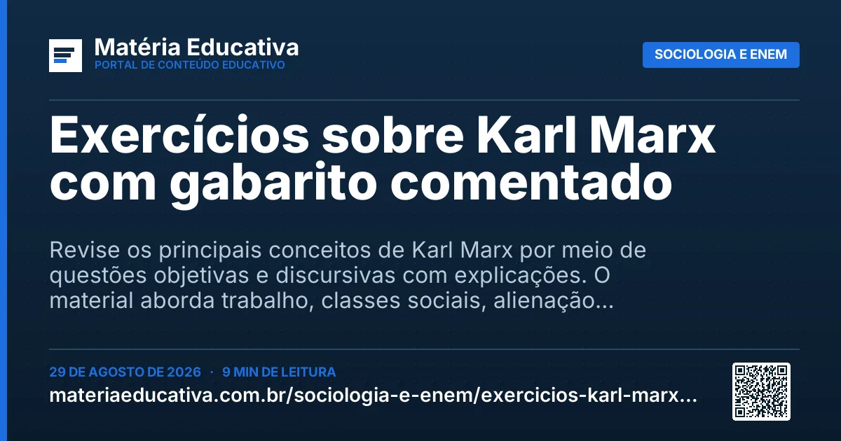 Resumo visual: Exercícios sobre Karl Marx com gabarito comentado